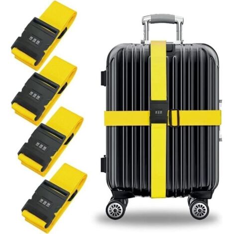 Sangle de Bagage,Sangle pour Bagage avec Serrure,4pcs Ceinture Valise Voyage,Sangle pour Valise de Voyage,Sangle Bagage Valise