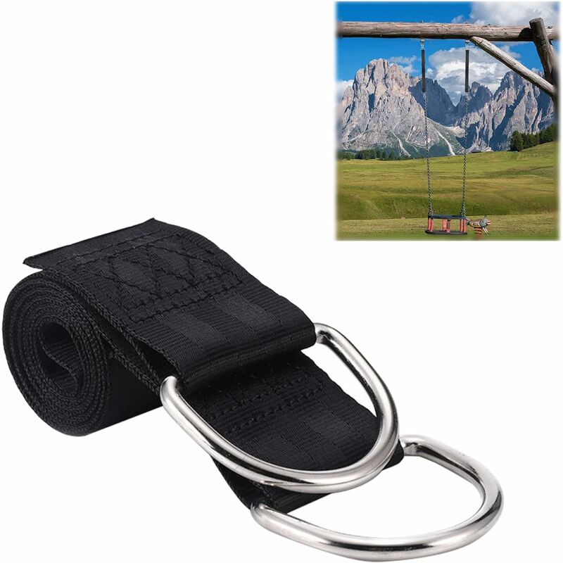 Sangle de balançoire d'arbre, 2 cintres de balançoire de polyester, corde de balançoire portable de 2 mètres avec 2 mousquetons (noir)