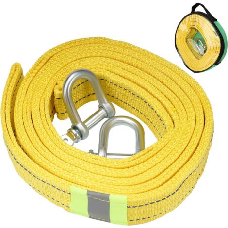 Sangle de remorquage haute résistance avec deux crochets de sécurité en D pour treuil, capacité de 5 tonnes et longueur de 5 m
