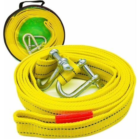 Sangle de remorquage haute résistance avec deux crochets de sécurité en D pour treuil, capacité de 5 tonnes et longueur de 5 m