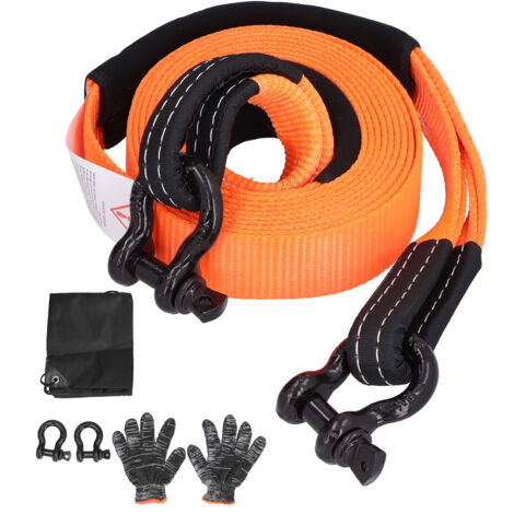 Sangle de remorquage polyester 5 tonnes 5 mètres pour véhicule tout-terrain (orange)