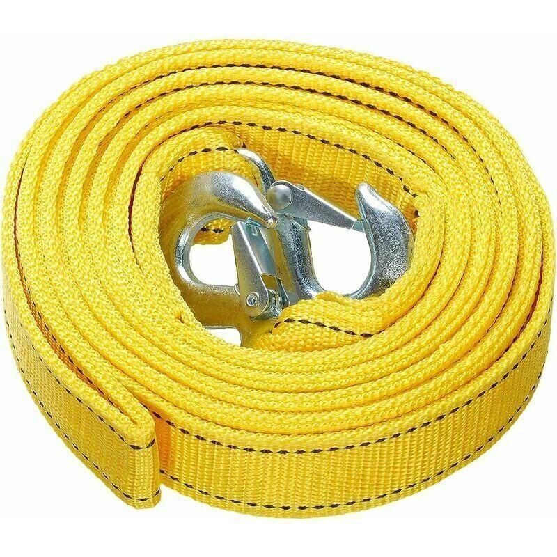 Cyslmuk - Sangle de remorquage robuste avec crochet de sécurité, corde de remorquage en polyester, corde de remorquage, jaune 4 mètres, 5 tonnes