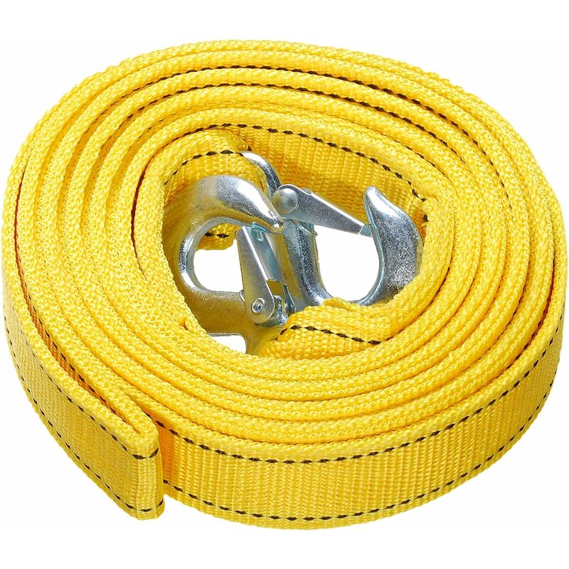 Yozhiqu - Sangle de remorquage Robuste avec Crochets de sécurité, 4,3 cm x 5 m, Corde de remorquage en Polyester, Corde de Traction, Jaune