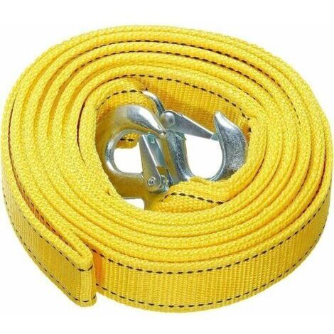 Sangle de remorquage Robuste avec Crochets de sécurité, ,Corde de remorquage en Polyester, Corde de Traction, Jaune 4 mètres, 5 tonnes