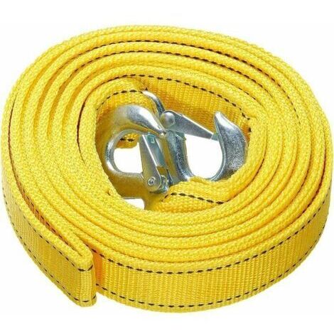 Sangle de remorquage Robuste avec Crochets de sécurité, ,Corde de remorquage en Polyester, Corde de Traction, Jaune 4 mètres, 5 tonnes