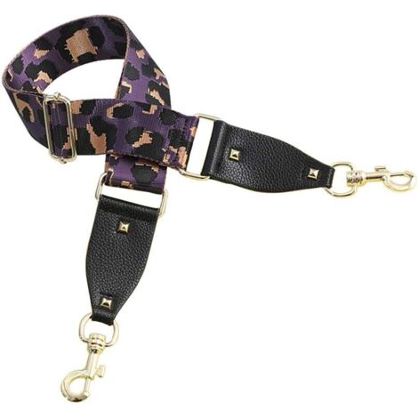 Sangle de sac à bandoulière réglable à imprimé léopard (violet noir),