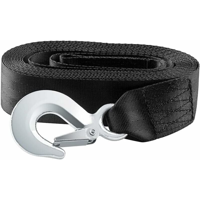 Fei Yu - Sangle de treuil de remorque avec mousqueton de sécurité pour bateau ou voiture Résistance à la rupture Charge de travail,noir, 4 mètres