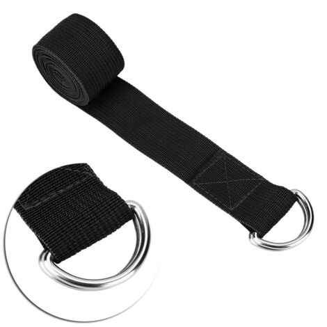 Sangle d'entraînement élastique ajustable avec mousqueton pour yoga, fitness et musculation (Noir)
