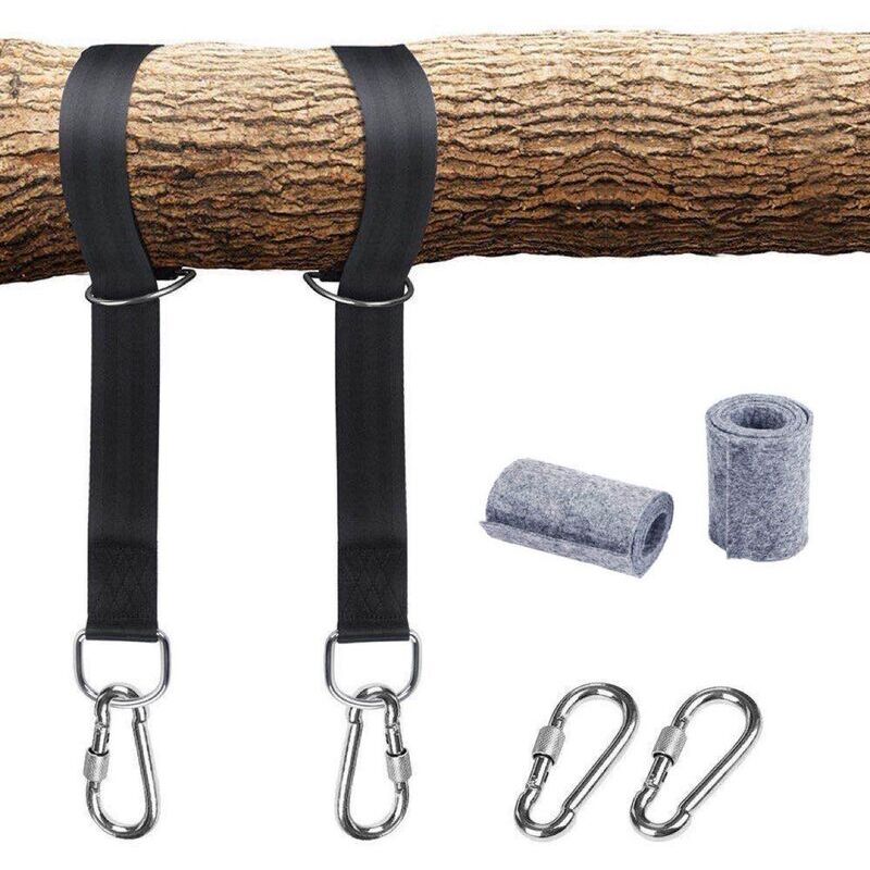 Sangle hamac, Sangle balancoire Arbre, Fixation de Balançoire pour Hamac pour Arbres 2 x 150 cm avec D-Ring - Deux Crochets Mousquetons - Charge Max
