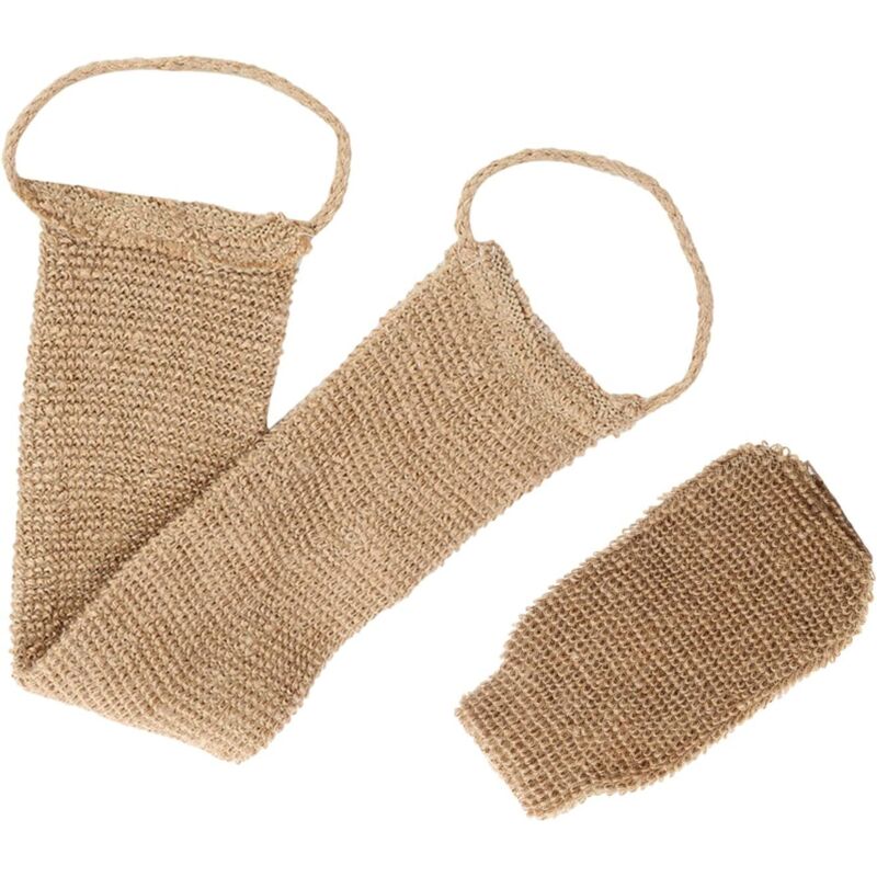 GABRIELLE Sangle Lave Dos Eponge Exfoliante Dos Ceinture de Massage 2 Faces avec Gant Exfoliant Chanvre Naturelle pour Corps en Femme Et Homme pour