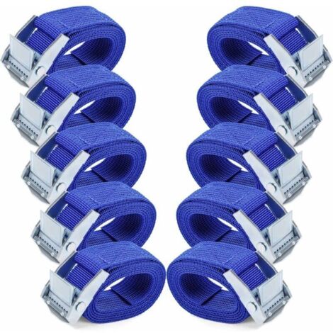 Sangles d'arrimage 1M - 10 Pièces Sangle Cliquet avec Boucles à Came Alliage Antirouille Réglable à Dégagement Rapide Sangle Arrimage pour Transport de Vélo Moto Bagage-Bleu