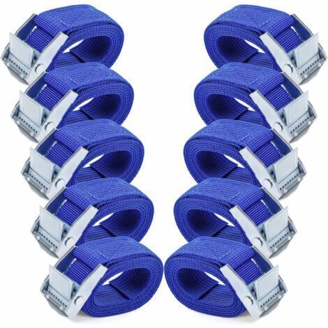 Sangles d'arrimage 1M - 10 Pièces Sangle Cliquet avec Boucles à Came Alliage Antirouille Réglable à Dégagement Rapide Sangle Arrimage pour Transport de Vélo Moto Bagage-Bleu