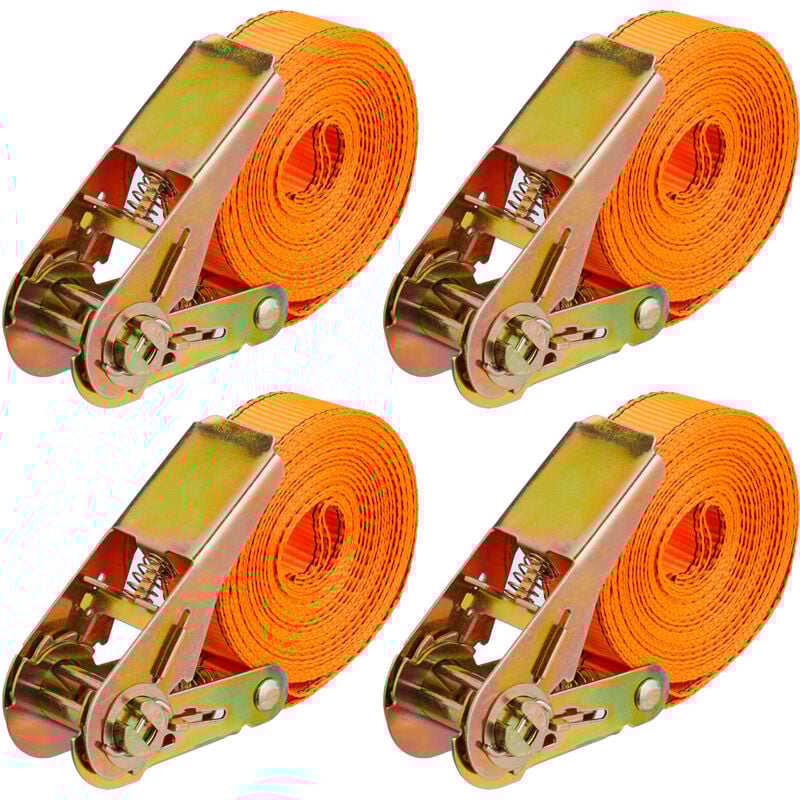 Sangles d'arrimage Relaxdays 4 pièces, 6 m, 500 kg, sécurisation chargement voiture, remorque, indéchirables, orange