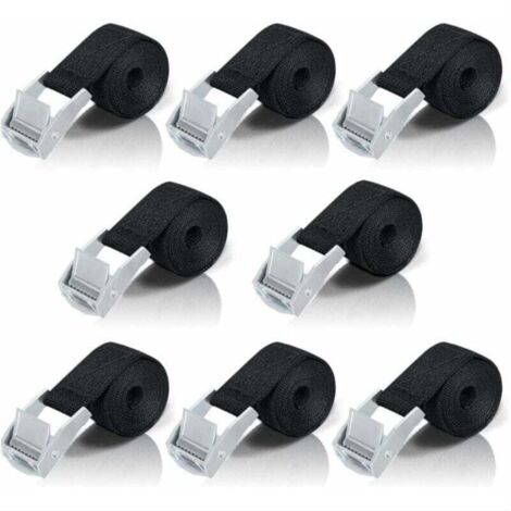 Sangles d'arrimage à cliquet 1 m – Lot de 8 avec attaches en alliage de zinc pour moto, voiture, vélo, bagages et smartphones