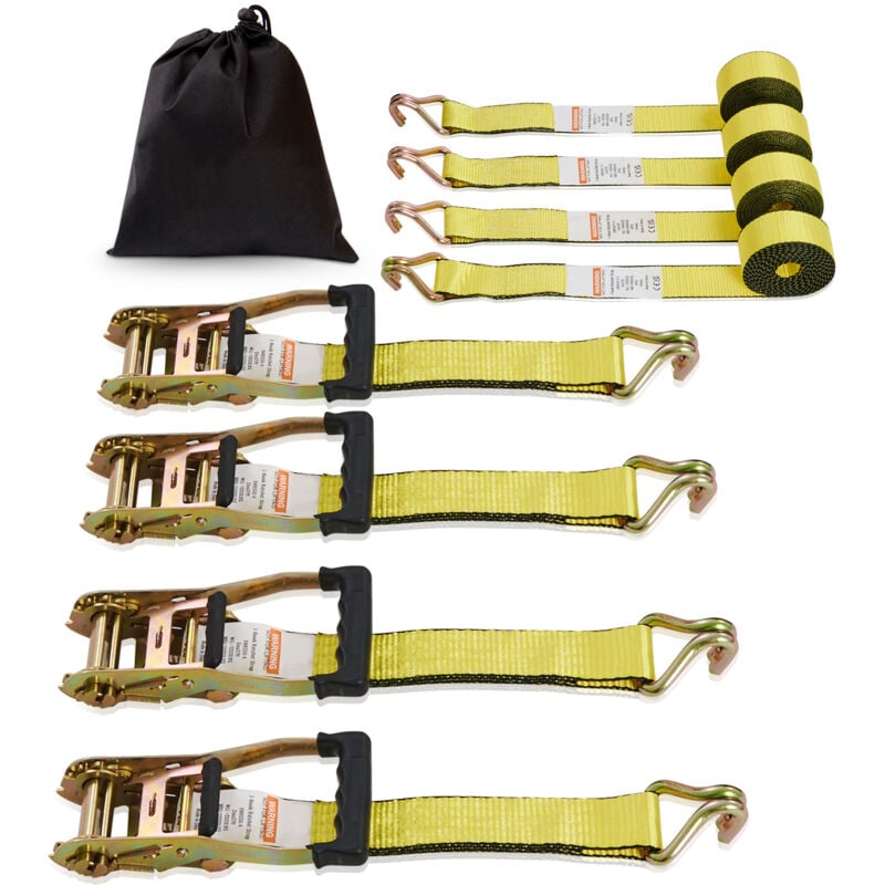 Mophorn - Sangles d'arrimage à cliquet (4PK) - Résistance à la rupture de 5000 lb, 2' x 15', double crochet en j, poignées rembourrées, pour