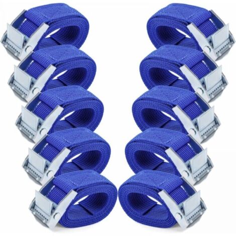 Sangles d'attache 1.5M - 10 pièces sangles à cliquet, bleues, avec boucle à came en alliage résistant à la rouille sangles d'attache à dégagement rapide réglables