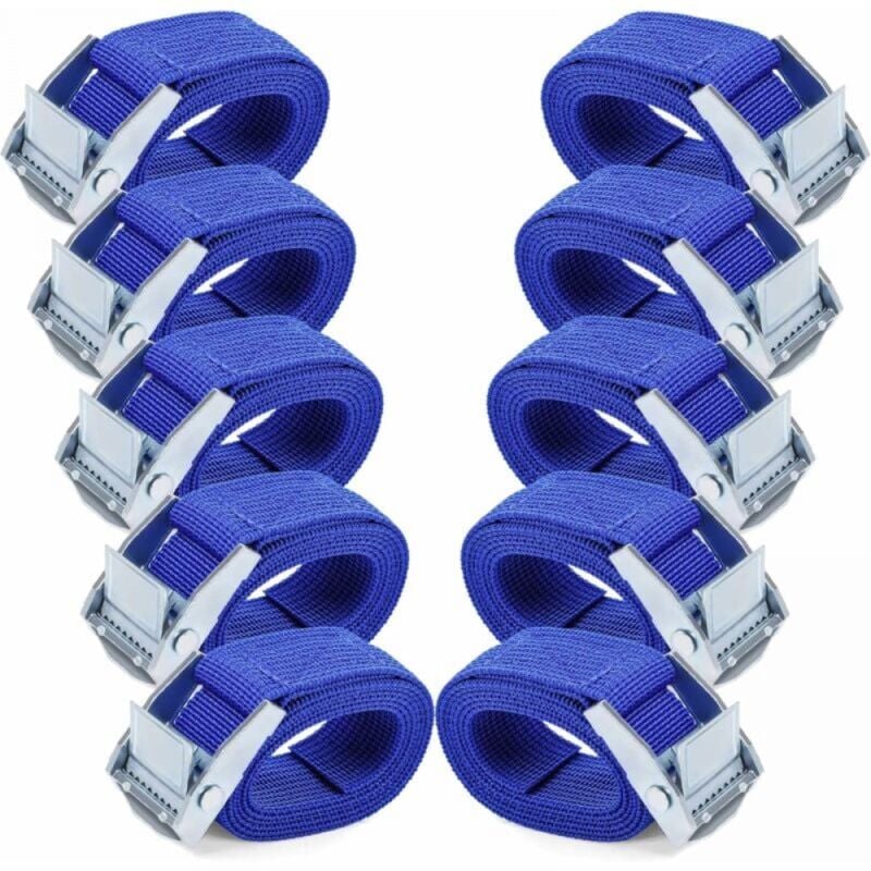 Sangles d'attache 1.5M - 10 pièces sangles à cliquet, bleues, avec boucle à came en alliage résistant à la rouille sangles d'attache à dégagement