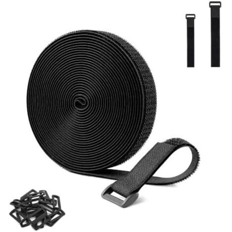 Sangles de Câble Réglables avec Attache en Scratch Robustes 5 cm x m 15 Boucles, Réutilisable Large, pour Câbles Organiser, Tuyaux, Cordes, Noir -