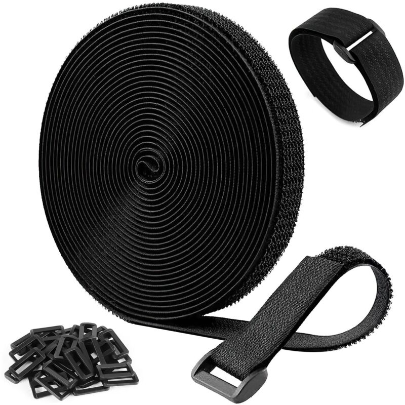 Sangles de Câble Réglables de 5m x 2cm avec 25 boucles, Attache Câble Scratch Serre Cable Bande Sangle Réutilisable Câble Management Facile à Couper
