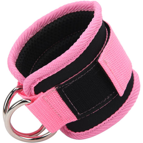 Sangles de cheville ajustables en néoprène pour machine à câble, double anneau en D, rose