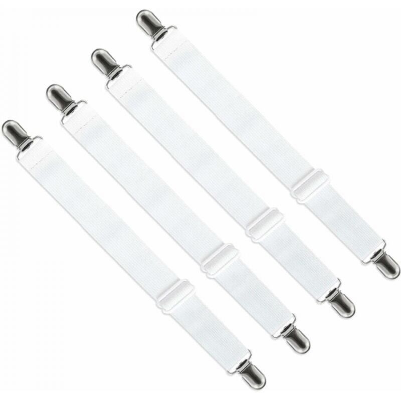 Sangles de fixation réglables pour draps-housses, canapés et housses de repassage (blanc, lot de 4)