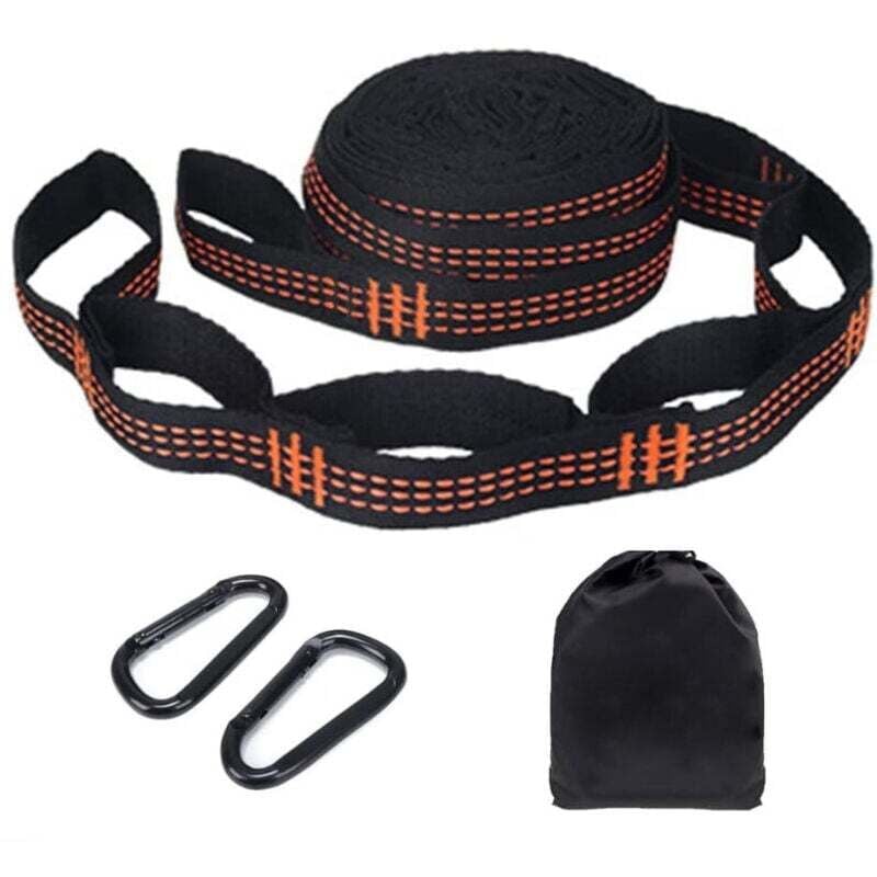 Lot de 2 sangles de hamac, 2,8 m x 2,5 cm, fixation avec 2 mousquetons, accessoires de suspension pour balançoire de camping, charge maximale : 200