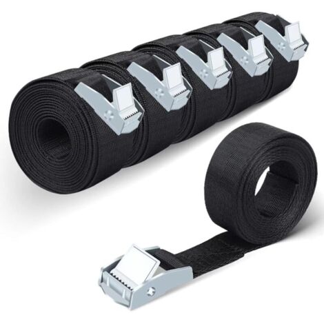 Sangles jusqu'à 1500 lb Lot de 6 sangles d'arrimage Sangles en nylon noir pour charges lourdes avec serrure en alliage de zinc (20 mm x 400 mm)