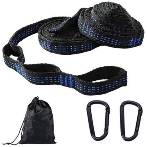 Sangles pour hamac 3m – Polyester haute résistance – Capacité 400 kg – 11 anneaux pour ajustement facile – 2 mousquetons et sac de transport