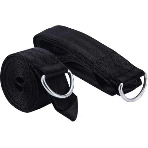 Sangles pour hamac, kit de suspension pour balançoire d'arbre de 2 mètres, sangles robustes avec mousquetons, supportant jusqu'à 1000 kg (noir, 2 pièces)