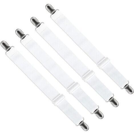 Sangles réglables pour drap-housse  (65 cm à 200 cm), attache, sangle réglable pour drap, canapé, housse de table à repasser (blanc, lot de 4)