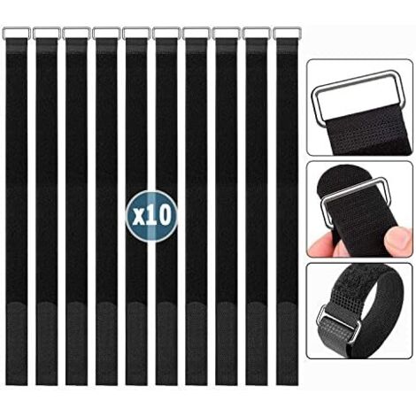 Sangles Scratch Velcr 50 cm, Attache 10 Pcs, Réutilisable Serre Cable Auto-agrippant, Câble en Nylon Réglables Noir cm x 2 pièces