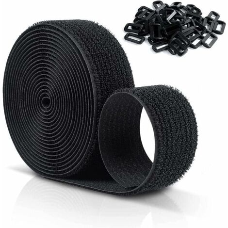 Sangles Scratch Velcr Réutilisables 10 M X 25 Mm, Sangles De Câble Réglables Avec 50 Boucles En Plastique, Libre De Couper Attaches De Câble Velcr En Nylon Noir-