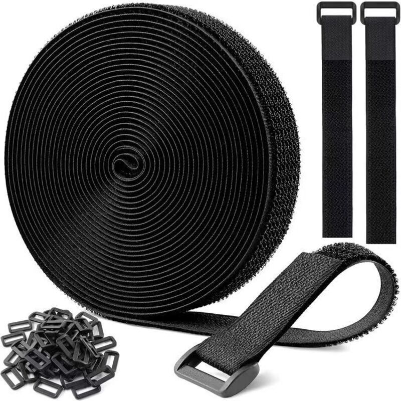 Sangles/Attaches de Câble Réutilisables Réglables Noires de 5m Avec 25 Boucles et Sangle de Fixation à Crochet Pour la Gestion des Câbles (5m x 2cm,