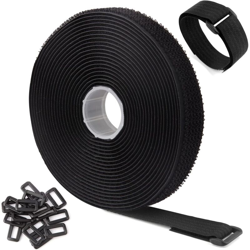 Csparkv - Sangles/Attaches de Câble Réutilisables Réglables Noires de 5m Avec 25 Boucles et Sangle de Fixation à Crochet Pour la Gestion des Câbles