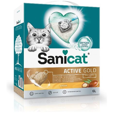 Sanicat attivo oro, sabbia senza sabbia per gatti, 6 l