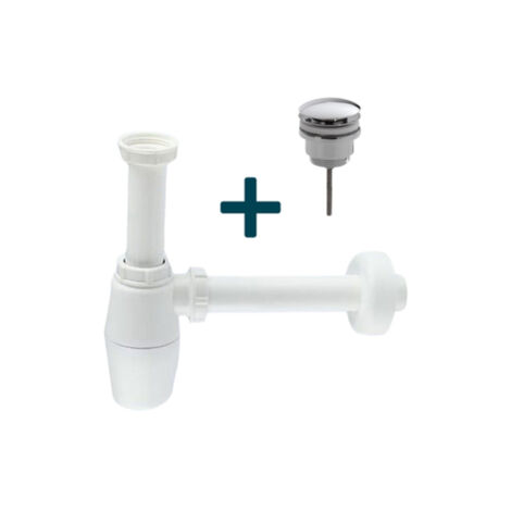 Saniclass Bonde de vidage avec fermeture clic et siphon blanc chrome