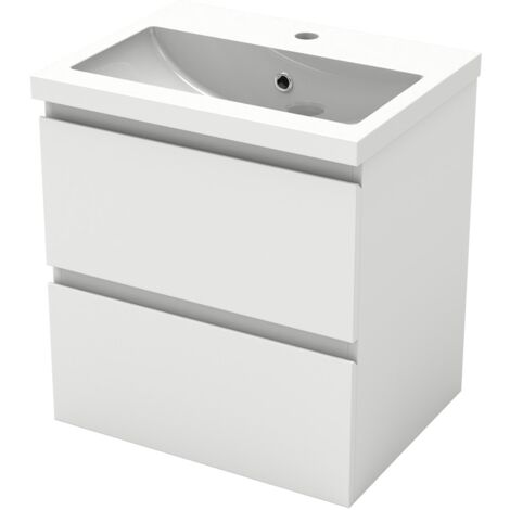 SANILAND Meuble de salle de bain suspendu 50 cm avec tiroirs - Blanc et anthracite
