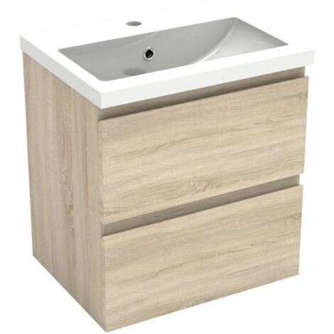 SANILAND Meuble de salle de bain suspendu 50 cm avec tiroirs - Bois clair
