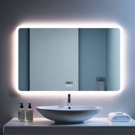 SANILAND Miroir LED Dimmable pour Salle de Bain avec Haut-Parleurs Bluetooth et Fonction Anti-Buée, Dimensions 100x60