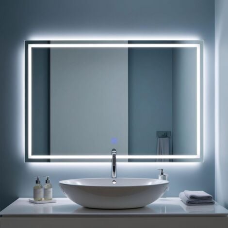 SANILAND Miroir LED Réversible pour Salle de Bain 100x80 cm - Anti-Buée avec Interrupteur Tactile