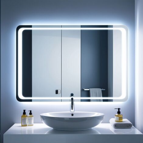 SANILAND Miroir Mural pour Salle de Bain avec Éclairage LED 6000K, Lumière Blanche, Dimensions 80x60