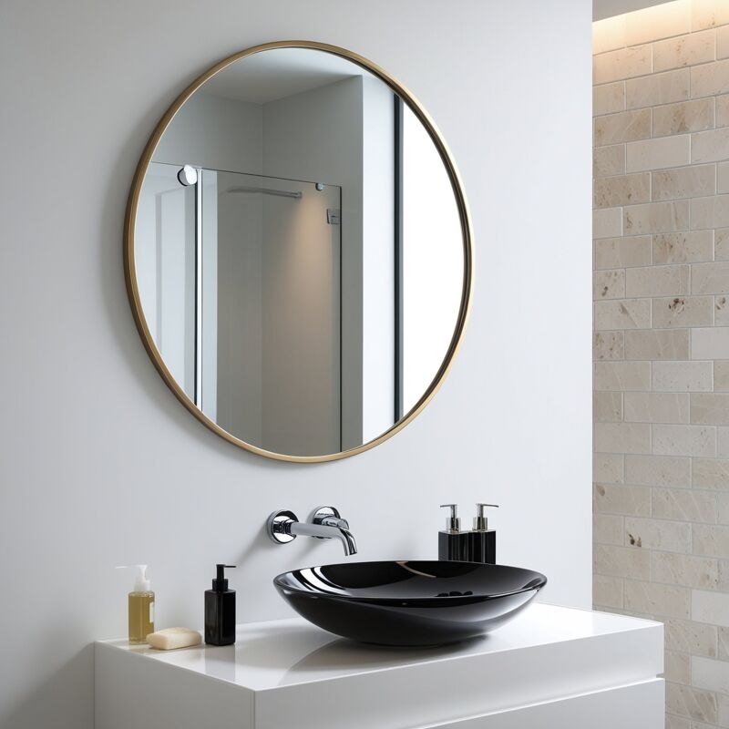 Miroir rond avec contour en aluminium doré diamètre 70 cm design minimaliste - Saniland