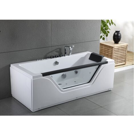 Sanitaire – Baignoire balnéo 170x80 FIDJI – 6 hydrojets massage dorsal – Acrylique et ABS – Chromothérapie 7 couleurs – Installation facile