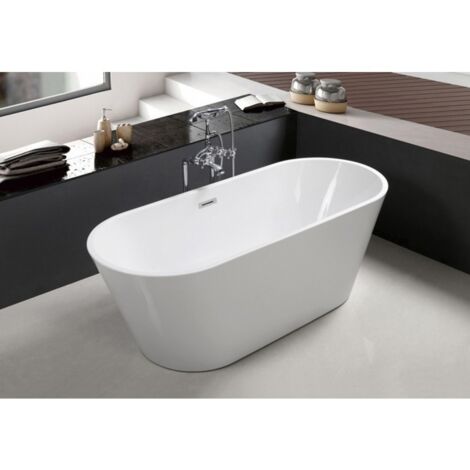Sanitaire – Baignoire îlot ovale 170x75 cm – Acrylique renforcé en fibre de verre – Blanc brillant – Confort ergonomique moderne