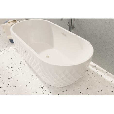 Sanitaire – Baignoire îlot PRISM 170x80cm – Acrylique renforcé – Forme ovale – Finition blanche brillante – Installation facile sans encastrement