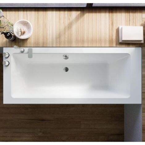Sanitaire – Baignoire simple acrylique 190x90cm – Fond renforcé en résine – Vidage central – Pieds réglables jusqu'à 15cm – Coloris blanc brillant