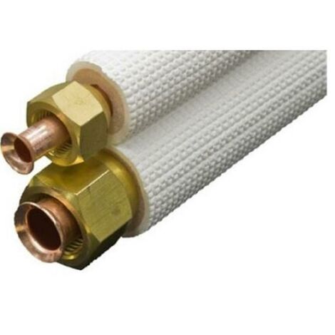 Sanitaire-Distribution – Couronne liaison frigorifique cuivre double 1/4 - 3/8 isolée avec dudgeons – Longueur 5 ML – Pour systèmes de climatisation et réfrigération