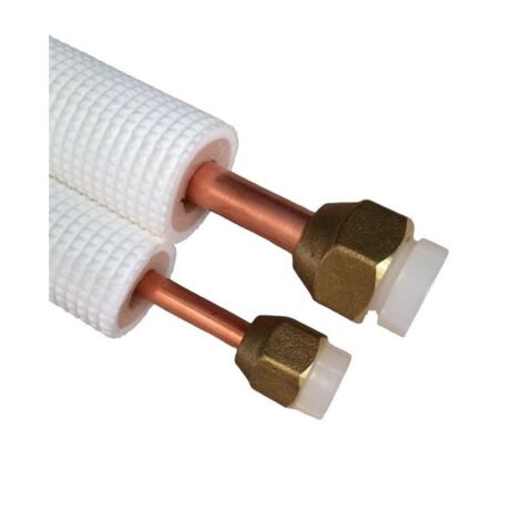 Sanitaire-Distribution – Couronne liaison frigorifique cuivre double 10 mètres – Diamètre 1/4-3/8 – Écrous FLARE pour connexion fiable – Conforme norme EN 12735-1