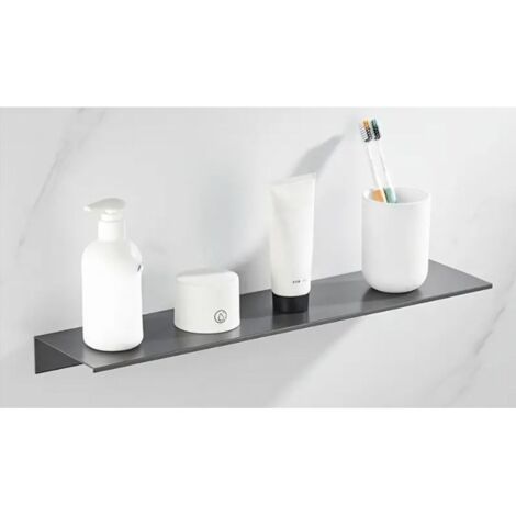 Sanitaire – Étagère murale en aluminium noir 80 cm – Finition striée antidérapante – Installation facile avec quincaillerie incluse