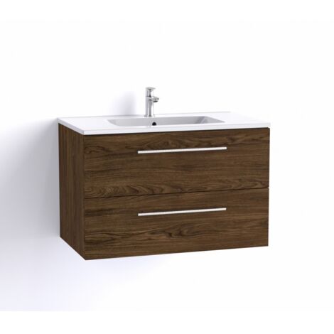 Sanitaire – Meuble double vasque suspendu Héritage Chêne 80 cm – Plan vasque céramique blanc brillant – 2 tiroirs avec ralentisseurs – Dimensions L800 x H510 x P458 mm